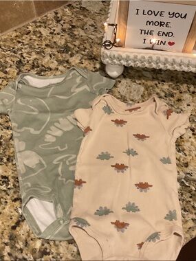 Carter's Sage Green & Cream Dinosaur One-Piece Bodysuit Set